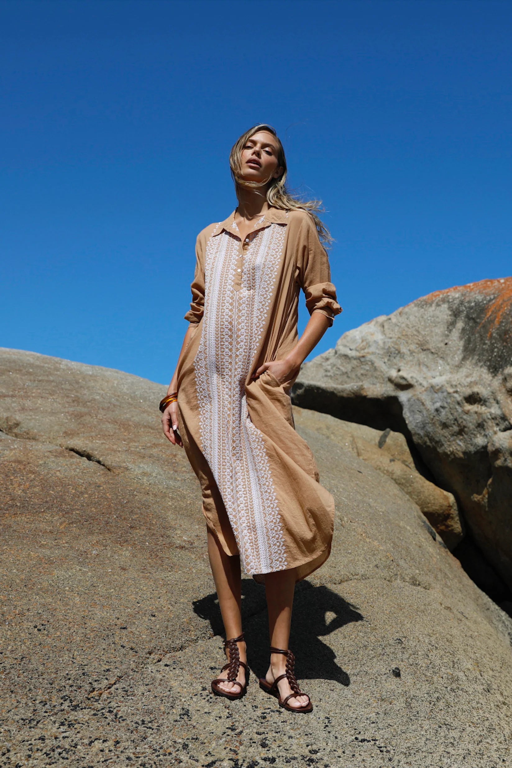 Fes Gilli Embroidery-Embroidery-Cotton-Tan/White